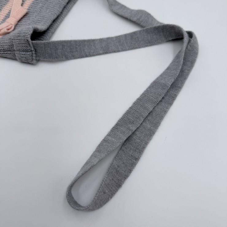 CELINE（セリーヌ）ロゴ刺繍 ニットショルダーバッグ グレー×ピンク リボン ボーダー キッズ レディース ミニバッグ 日本製_9