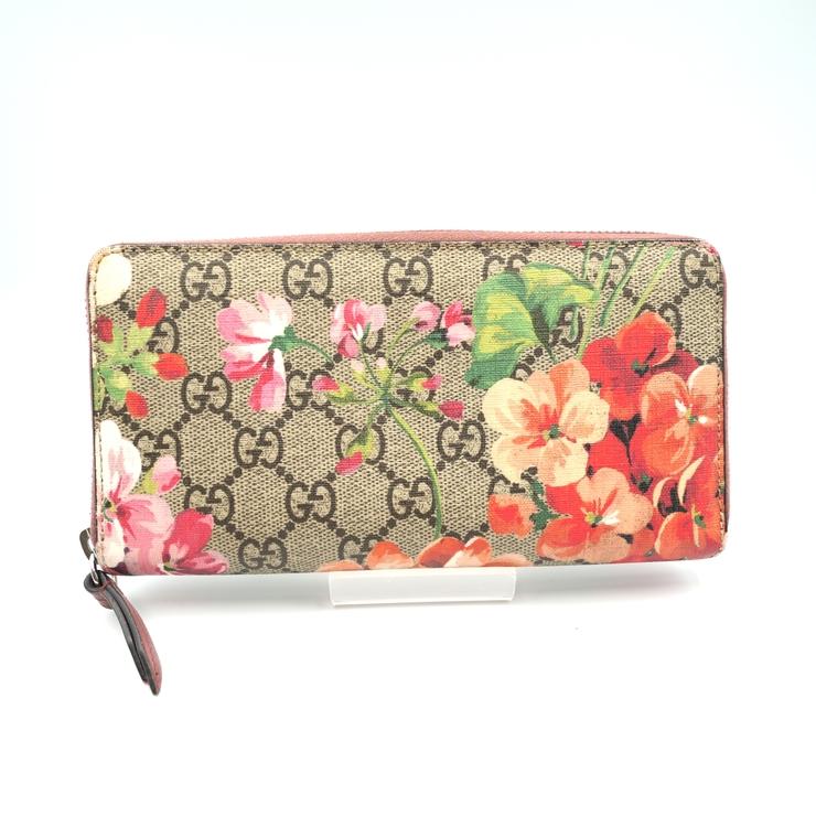 GUCCI グッチ GG スプリーム ブルームス ラウンドファスナー 長財布 花 GUCCI（グッチ） GGブルームス GGスプリーム ラウンドファスナー長財布