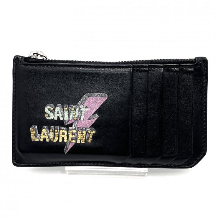 SAINT LAURENT YSLロゴ ケース ラウンドジップ　ブラック SAINT LAURENT（サンローラン）スタッズロゴ ジップカードケース