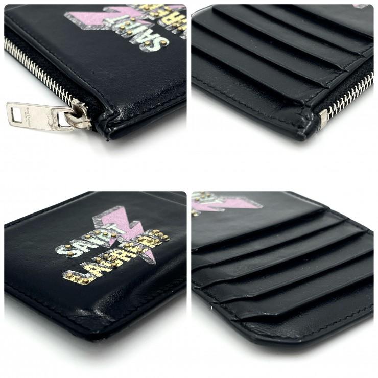 SAINT LAURENT YSLロゴ ケース ラウンドジップ　ブラック SAINT LAURENT（サンローラン）スタッズロゴ ジップカードケース
