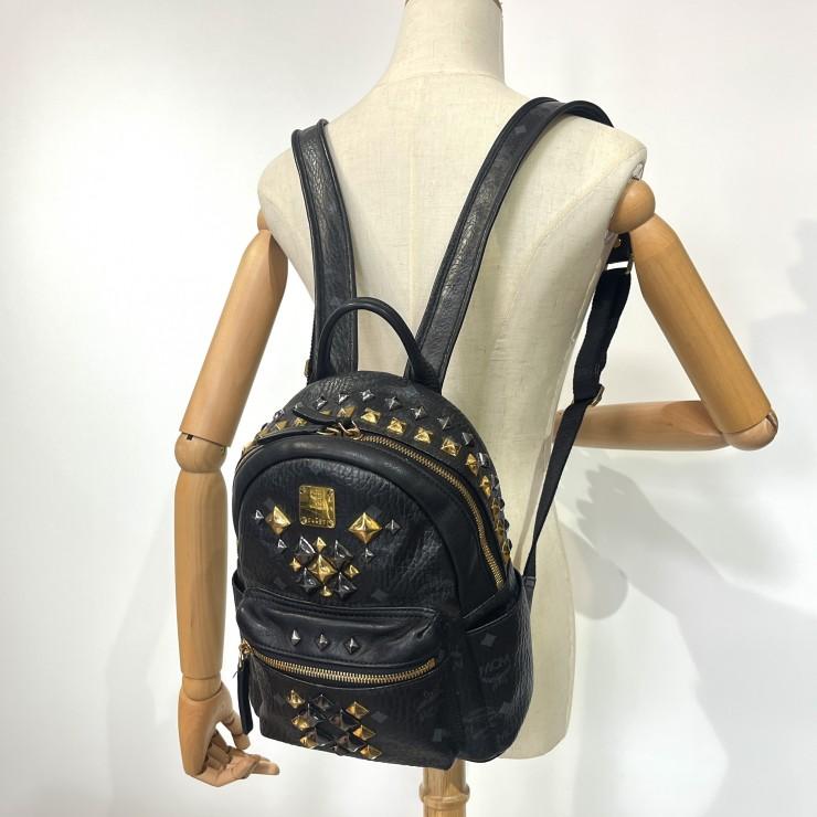 美品　MCM エムシーエム　リュック　スタッズ　ヴィセトス　ゴールド　レザー MCM（エムシーエム） ヴィセトス スタッズ バックパック ブラック