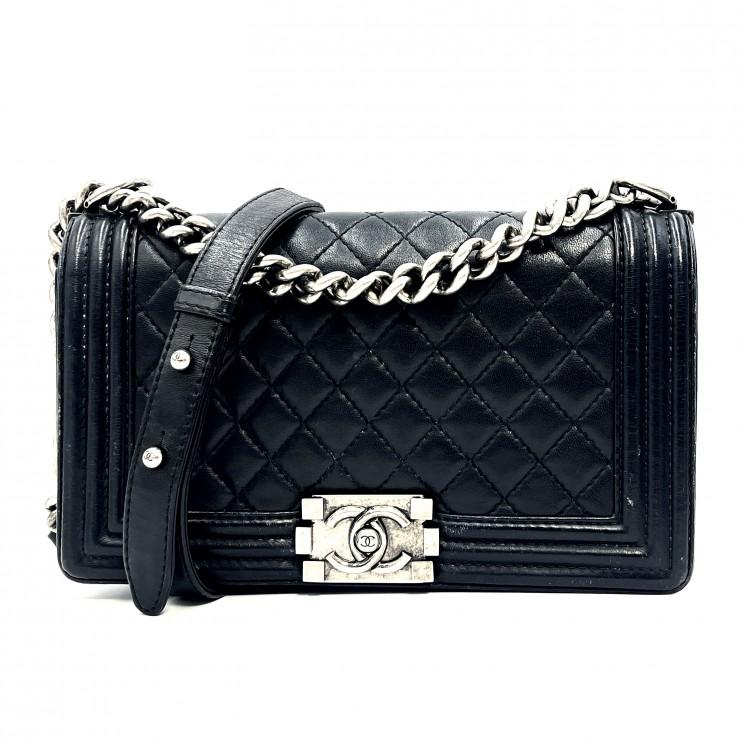【美品】　シャネル　ボーイシャネル　ブラック　ラムスキン　ショルダーバッグ CHANEL（シャネル） ボーイシャネル チェーンショルダーバッグ 黒