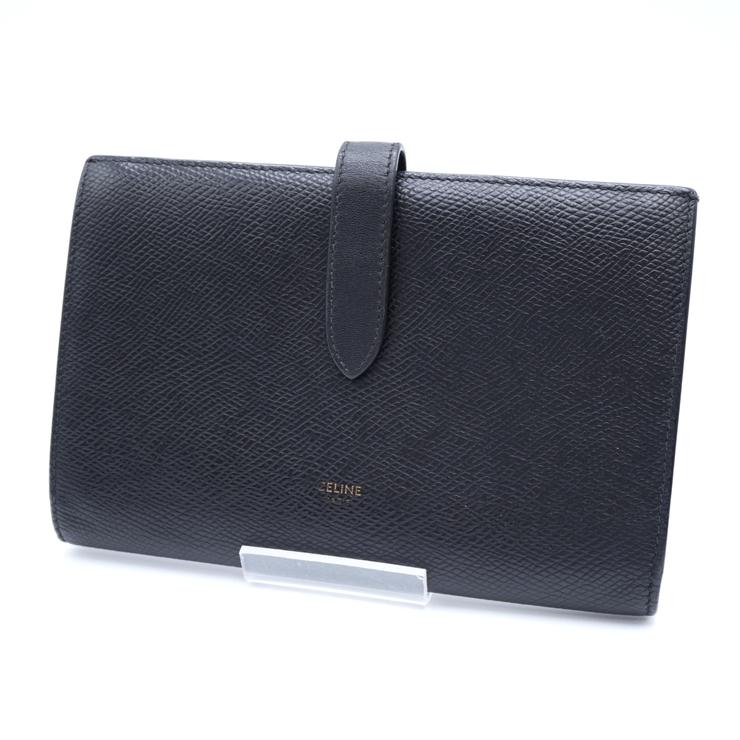 【美品】CELINE セリーヌ ラージ　ストラップウォレット CELINE（セリーヌ） ラージ ストラップウォレット 長財布 ブラック