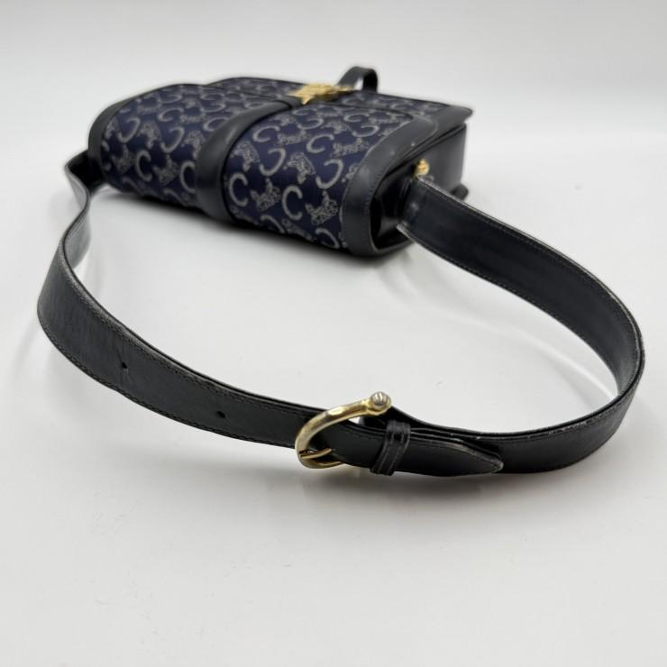 CELINE（セリーヌ）サルキー Cマカダム ヴィンテージ ショルダーバッグ ネイビー系 キャンバス レザー 馬車金具 ゴールドトーン レディース CELINE（セリーヌ） サルキー Cマカダム ヴィンテージ ショルダー