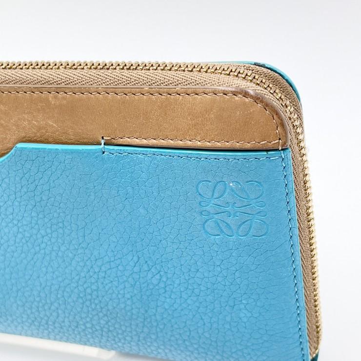 LOEWE（ロエベ） ラウンドファスナー長財布 バイカラー青茶レザー 