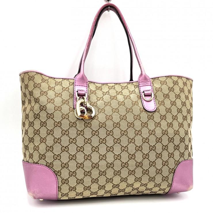 GUCCI（グッチ） GGキャンバス ハートチャーム トートバッグ ピンク 