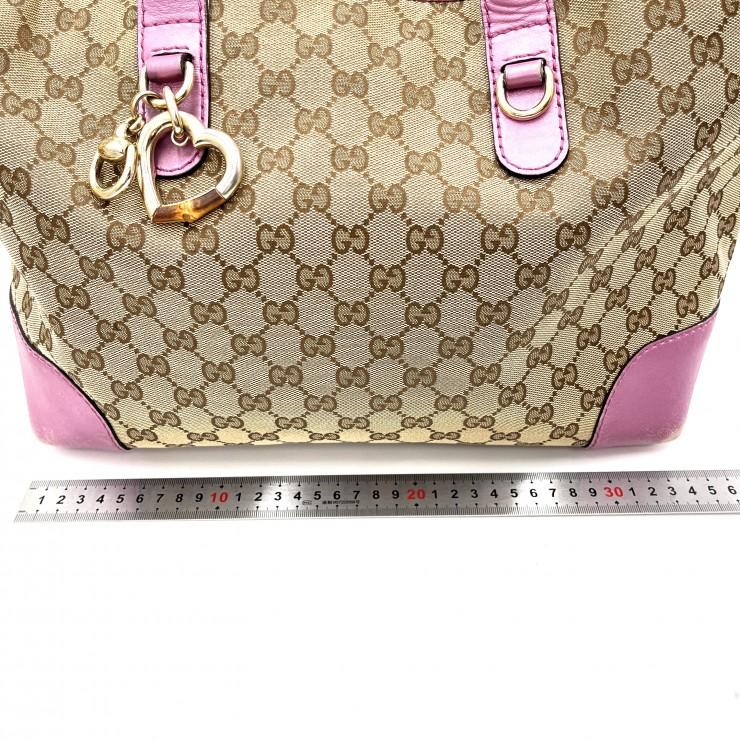 GUCCI（グッチ） GGキャンバス ハートチャーム トートバッグ ピンク 