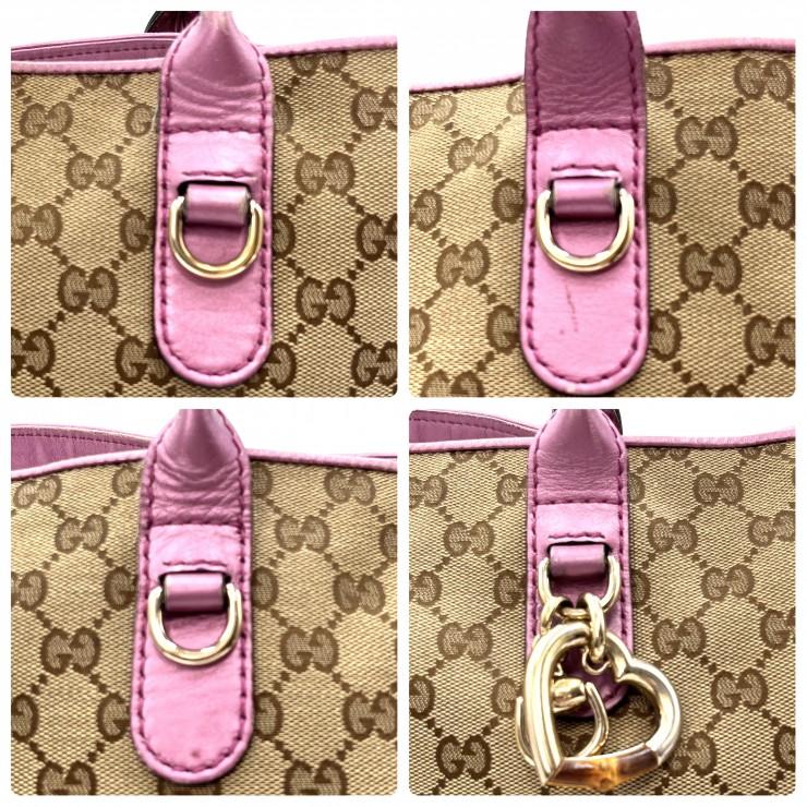 GUCCI（グッチ） GGキャンバス ハートチャーム トートバッグ ピンク 