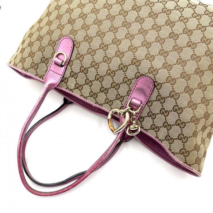 GUCCI（グッチ） GGキャンバス ハートチャーム トートバッグ ピンク 