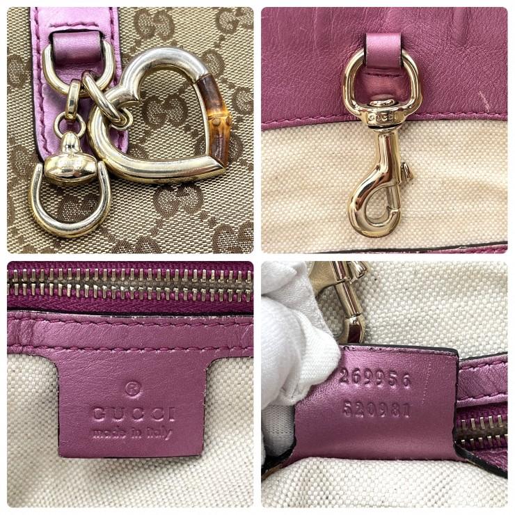 GUCCI（グッチ） GGキャンバス ハートチャーム トートバッグ ピンク 