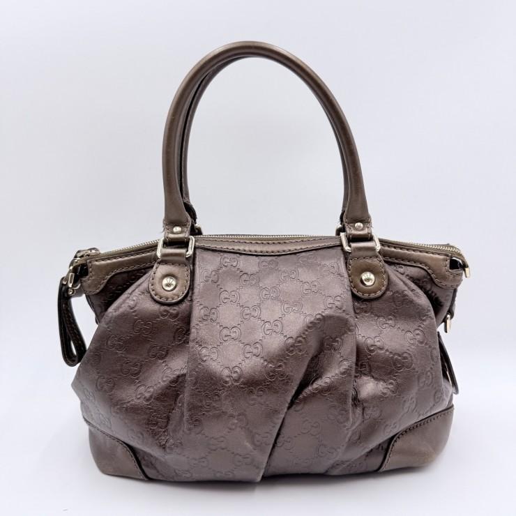 GUCCI（グッチ）スーキー GGエンボス 2WAYハンドバッグ ブロンズ系レザー ゴールドトーン金具 レディース