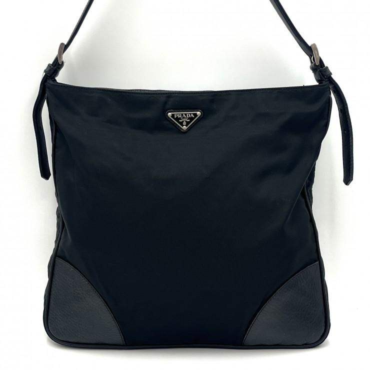 PRADA（プラダ） Tessuto ナイロン ショルダーバッグ 黒 レザー 
