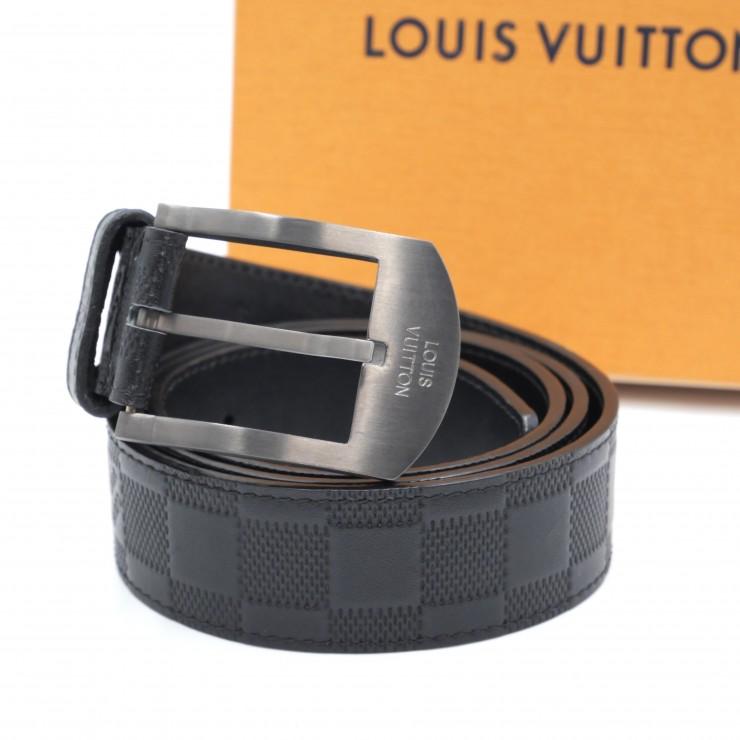 LOUIS VUITTON ダミエ ブラック レザーベルト 95/38 正規品 LOUIS VUITTON ブラック ダミエ ベルト 95/38 LOUIS VUITTON - 【本物
