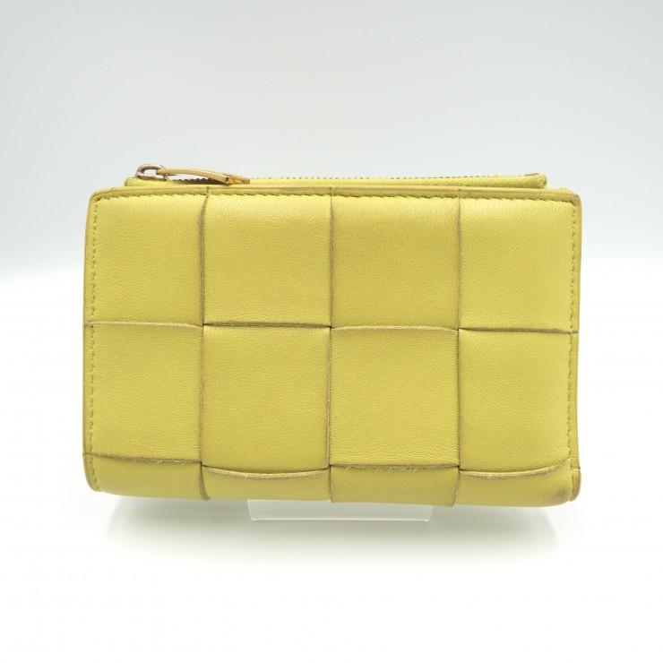 希少　ボッテガべネタ マキシイントレチャート 三つ折り財布 カセットイエロー BOTTEGA VENETA（ボッテガ・ヴェネタ）カセット 二つ折り財布 マキシ