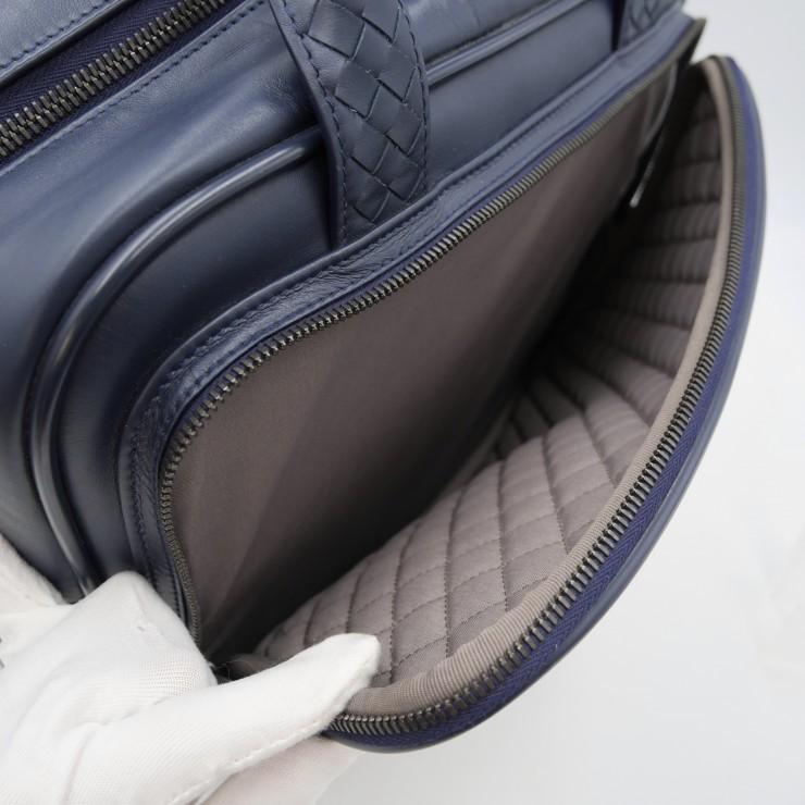 BOTTEGA VENETA（ボッテガ・ヴェネタ）イントレチャート ブリーフケース ビジネスバッグ ネイビー レザー メンズ イタリア製 【中古】 BOTTEGA VENETA（ボッテガ・ヴェネタ）イントレチャート ブリーフ