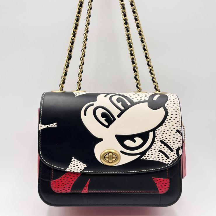 COACH（コーチ）マディソン ショルダーバッグ 19 ミッキーマウス キースヘリング レザー ブラック レッド チェーンショルダーバッグ レディース K2057-4722【中古】 COACH（コーチ） マディソン19 ミッキー キースヘリング ショルダー