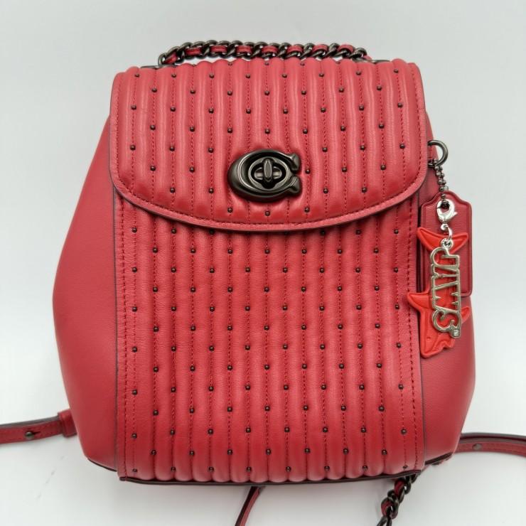 COACH（コーチ） パーカー レザー バックパック レッド スタッズ