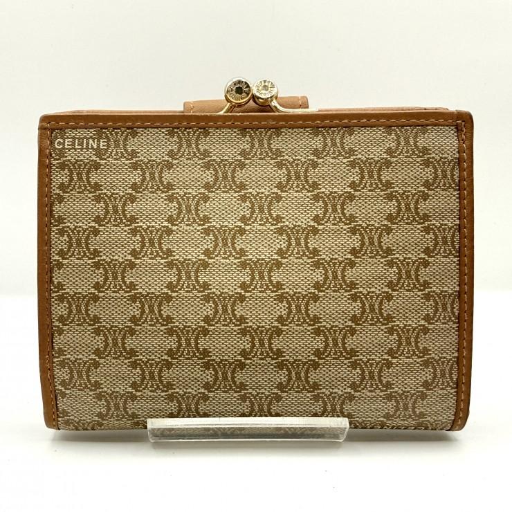 CELINE セリーヌ マカダム柄 がま口二つ折り財布 レディース ブラウン CELINE（セリーヌ） マカダム ヴィンテージ がま口 二つ折り財布
