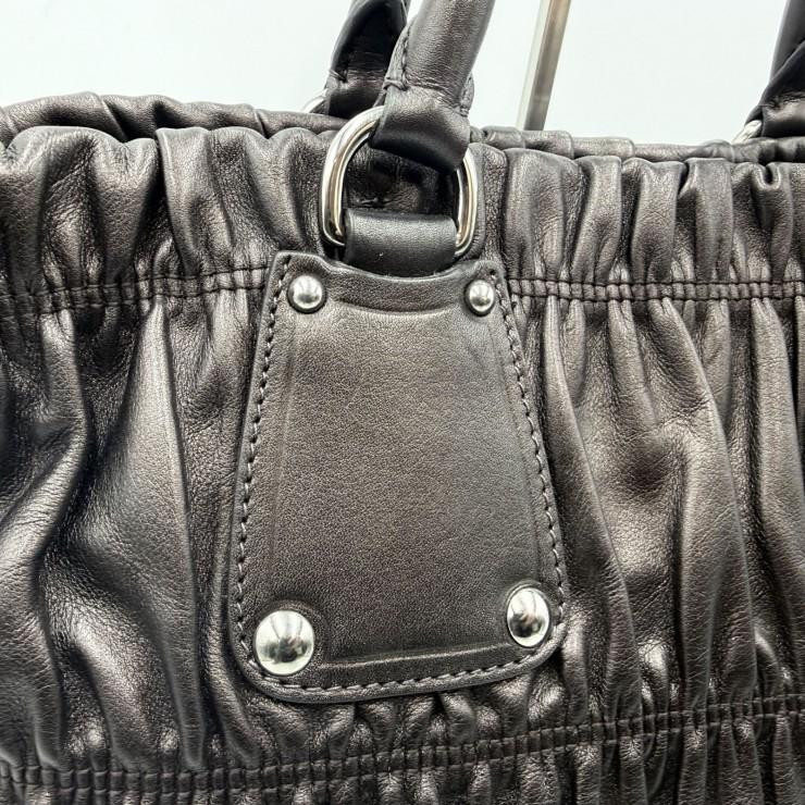 PRADA（プラダ）ギャザー レザー 2WAY ハンドバッグ ショルダーバッグ ダークブラウン レディース シルバートーン金具_11