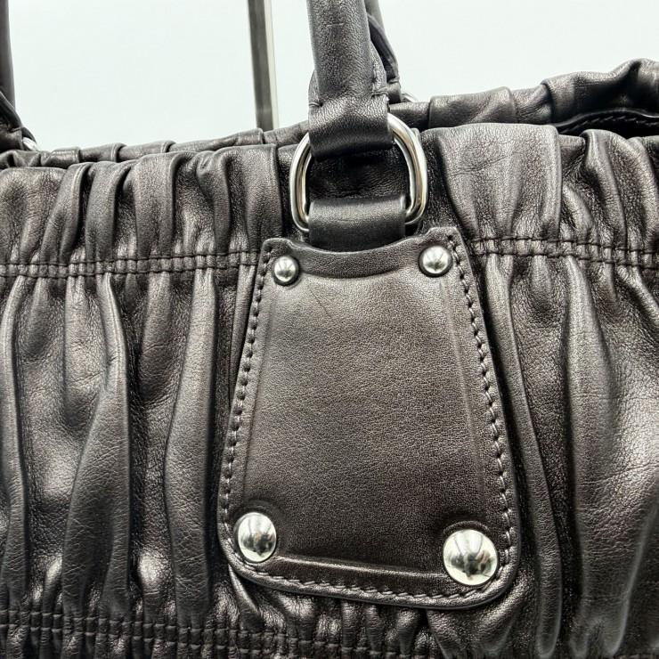 PRADA（プラダ）ギャザー レザー 2WAY ハンドバッグ ショルダーバッグ ダークブラウン レディース シルバートーン金具_12