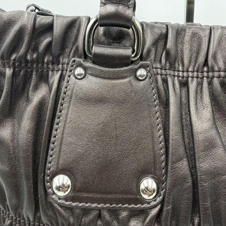 PRADA（プラダ）ギャザー レザー 2WAY ハンドバッグ ショルダーバッグ ダークブラウン レディース シルバートーン金具_5