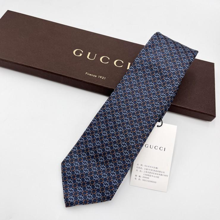 GUCCI（グッチ） GGパターン シルク ネクタイ チェーン柄 ネイビー 