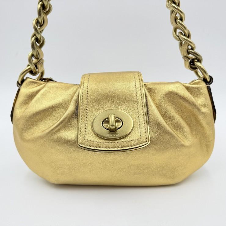 COACH（コーチ） ターンロック レザー チェーンショルダーバッグ