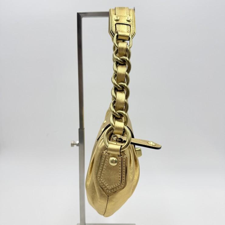 【美品】　コーチ　ターンロック レザー ショルダーバッグ　ゴールドチェーン COACH（コーチ） ターンロック レザー チェーンショルダーバッグ