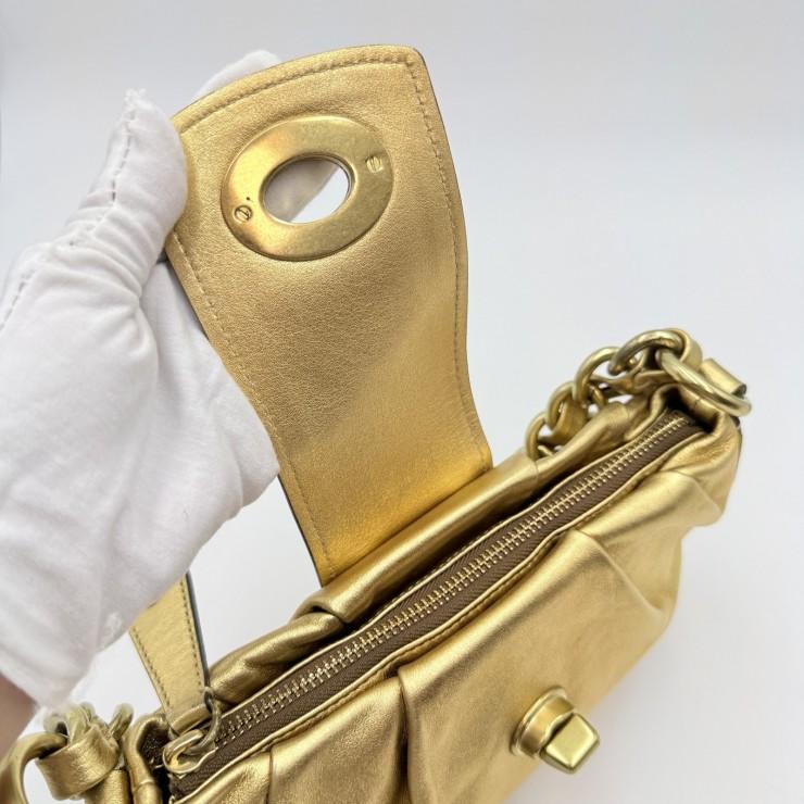 【美品】　コーチ　ターンロック レザー ショルダーバッグ　ゴールドチェーン COACH（コーチ） ターンロック レザー チェーンショルダーバッグ