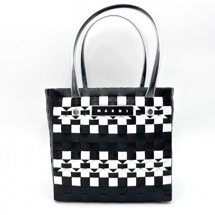 【未使用】MARNI マルニ マーケット ピクニックバッグ カゴバッグ 黒 白 MARNI（マルニ） ピクニックバッグ ミニトートバッグ バスケットバッグ