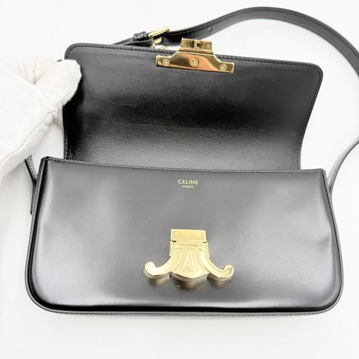 CELINE（セリーヌ）トリオンフ ショルダーバッグ ブラック レザー ゴールド金具 レディース フラップバッグ ヴィンテージ【中古】_18
