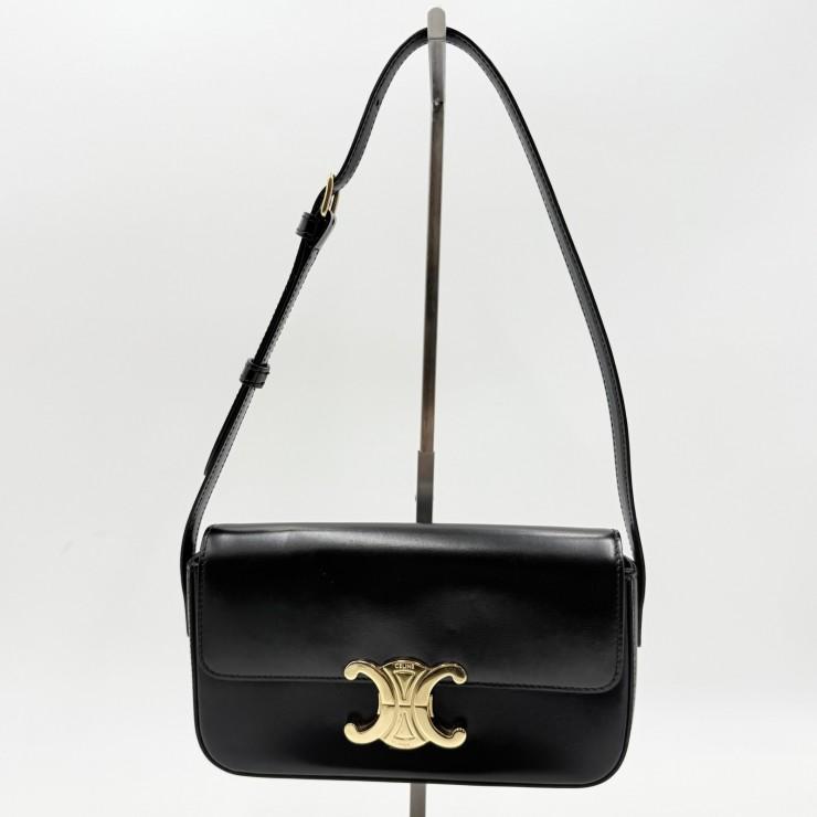 CELINE（セリーヌ）トリオンフ ショルダーバッグ ブラック レザー ゴールド金具 レディース フラップバッグ ヴィンテージ【中古】_2