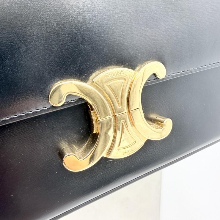 CELINE（セリーヌ）トリオンフ ショルダーバッグ ブラック レザー ゴールド金具 レディース フラップバッグ ヴィンテージ【中古】_3