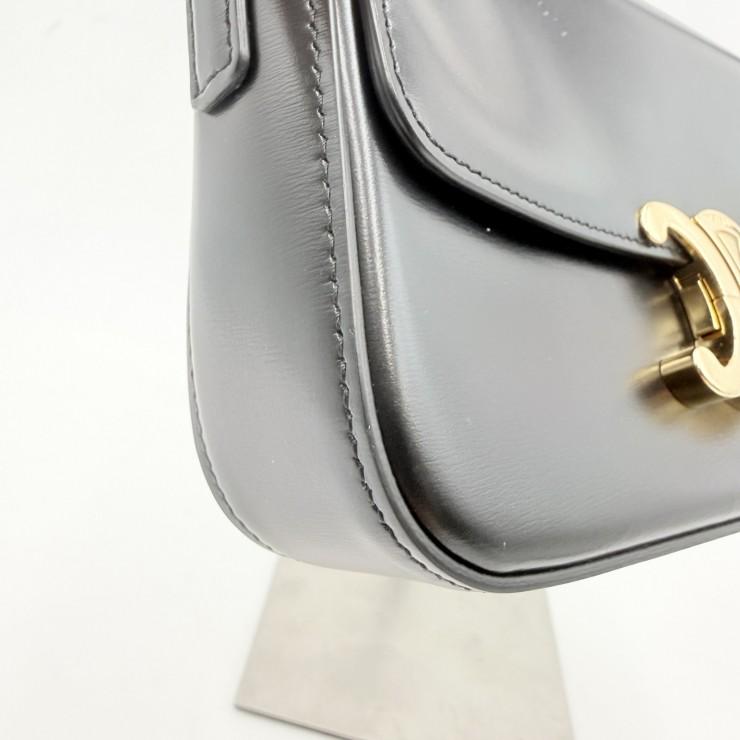 CELINE（セリーヌ）トリオンフ ショルダーバッグ ブラック レザー ゴールド金具 レディース フラップバッグ ヴィンテージ【中古】_5