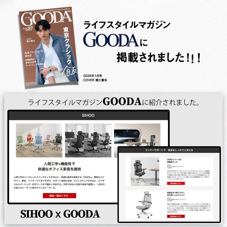 オフィスチェア 腰痛 デスクチェア pcチェア ワークチェア パソコンチェア 高機能チェア SIHOO M59AS リクライニング アームレスト ヘッドレスト_4