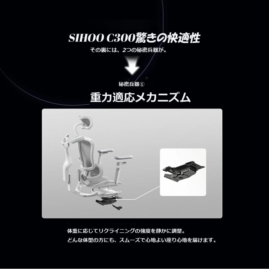 オフィスチェア 腰痛 デスクチェア pcチェア ワークチェア パソコンチェア 高機能チェア SIHOO Doro C300 リクライニング アームレスト ヘッドレスト_13