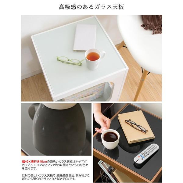 サイドテーブル ガラス天板 正方形 ソファ横 ベッド横 ナイトテーブル