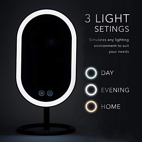 Fancii LEDライトバニティメイクアップミラー、充電式 - 3薄暗い光設定付きのコードレス照明化粧品ミラー、デュアル拡大 - ヴェラ オブシディアン LEDライトバニティメイクアップミラー 充電式 3薄暗い光設定付きのコードレス照明化粧品ミラー デュアル拡大 ヴェラ ×