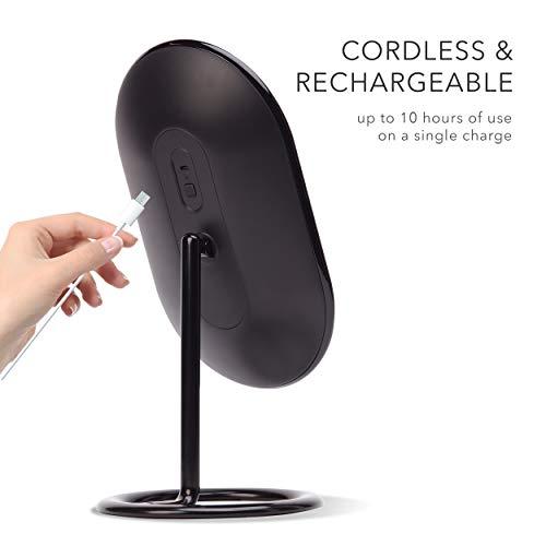 Fancii LEDライトバニティメイクアップミラー、充電式 - 3薄暗い光設定付きのコードレス照明化粧品ミラー、デュアル拡大 - ヴェラ オブシディアン LEDライトバニティメイクアップミラー 充電式 3薄暗い光設定付きのコードレス照明化粧品ミラー デュアル拡大 ヴェラ ×