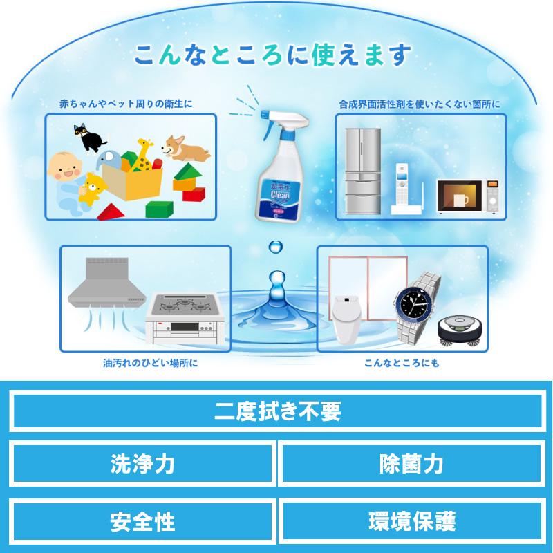 洗剤 超電水クリーンシュ！シュ！ 500ml/水から生まれた電解アルカリ水 新生活 簡単 掃除 除菌 消臭 ウイルス除去 油汚れ キッチン コンロ 大容量｜reef2021｜03