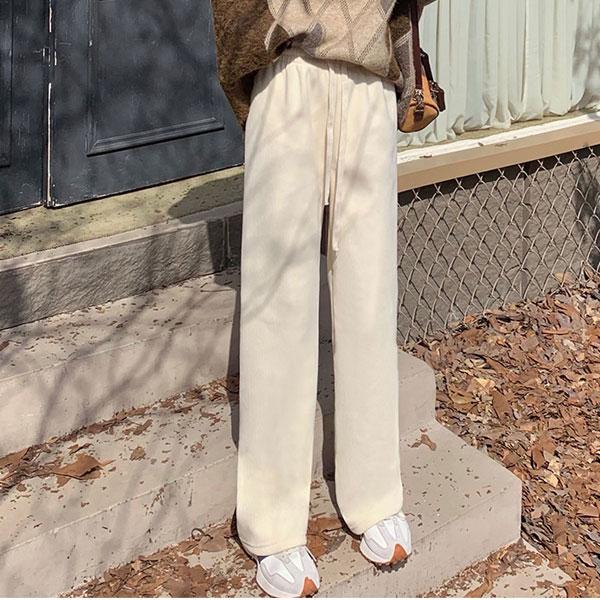 【期間限定スペシャルプライス】コーデュロイ ワイドパンツ リブパンツ レディース 裏起毛パンツ 裏フリース フリースパンツ ボトムス ウエストゴム 送料無料 |  | 09