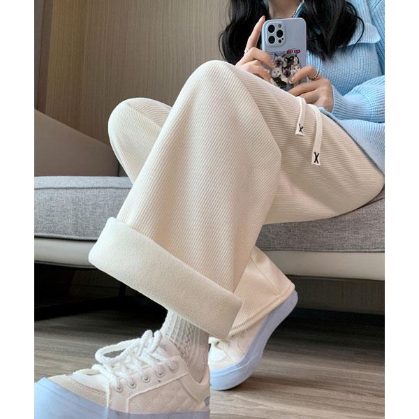 【期間限定スペシャルプライス】裏起毛パンツ コーデュロイ ワイドパンツ リブパンツ レディース 裏フリース フリースパンツ あったか 送料無料 |  | 10