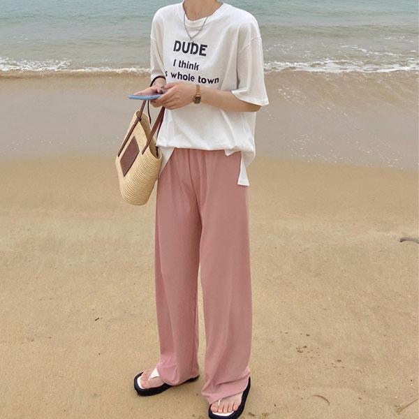 ワイドパンツ 夏パンツ カラーパンツ レディース パンツ リブパンツ ボトム ウエストゴム 送料無料 |  | 15