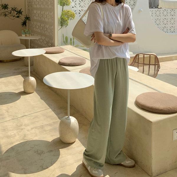 ワイドパンツ 夏パンツ カラーパンツ レディース パンツ リブパンツ ボトム ウエストゴム 送料無料 |  | 07