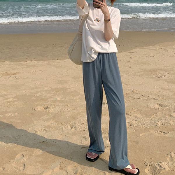 ワイドパンツ 夏パンツ カラーパンツ レディース パンツ リブパンツ ボトム ウエストゴム 送料無料 |  | 09