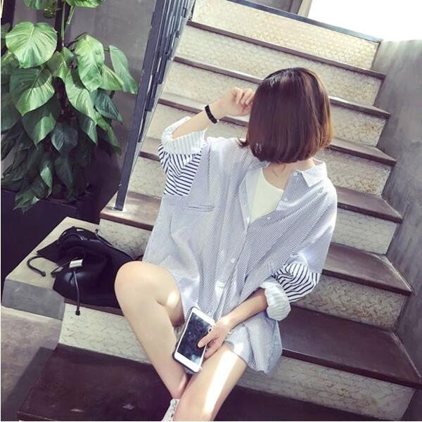 シャツ レディース ストライプ ブラウス 長袖 カジュアルシャツ オフィス 羽織り チュニック  体型カバー 送料無料 |  | 03