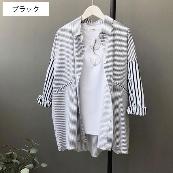 シャツ レディース ストライプ ブラウス 長袖 カジュアルシャツ オフィス 羽織り チュニック  体型カバー 送料無料 |  | 02