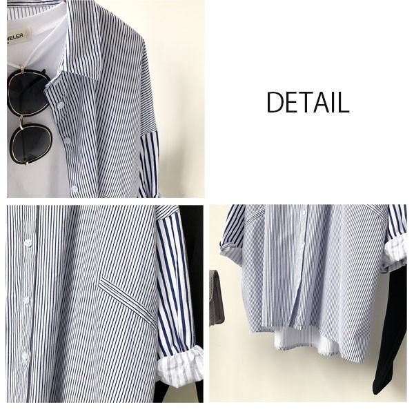 シャツ レディース ストライプ ブラウス 長袖 カジュアルシャツ オフィス 羽織り チュニック  体型カバー 送料無料 |  | 05