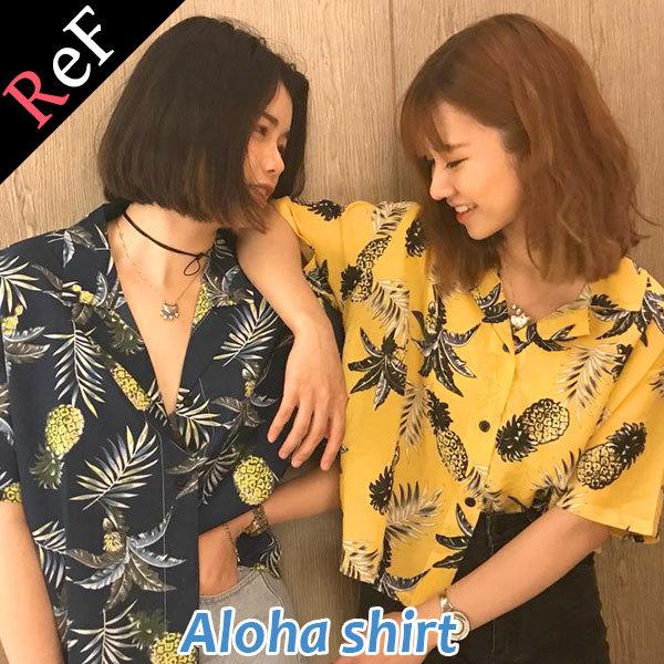 アロハシャツ シアーシャツ レディース テレビで話題 トップス 半袖 パイナップル アロハ イエロー ネイビー 羽織り 夏 リゾート