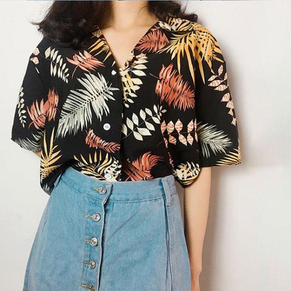 アロハシャツ シアーシャツ レディース トップス 半袖 ボタニカル ブラック ホワイト リゾート 涼しい　アロハ 羽織り  30代 40代 レフ r |  | 02